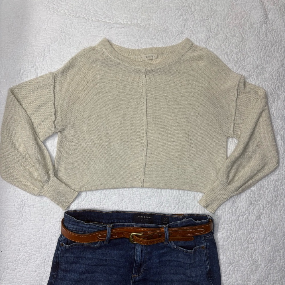 Promesa Cream Knit Sweater Fall Capsule Wardrobe Balloon Sleeves | Women’s S - Picture 1 of 12